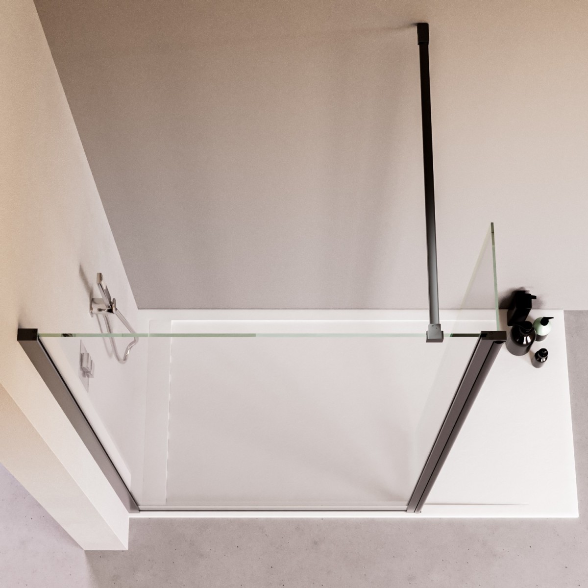 Douche à l'italienne avec porte fermable profilés noirs...