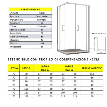 Box doccia 2 lati scorrevole 6mm anticalcare H195 Adry