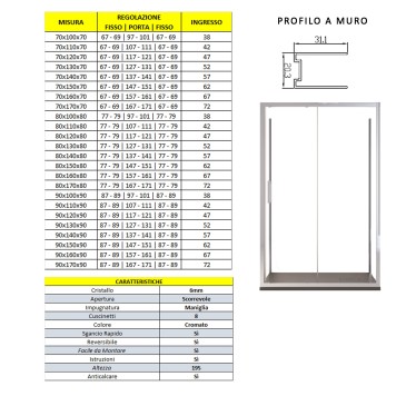 Cabine de douche 3 faces avec porte coulissante H195 Anti-calcaire AGATA