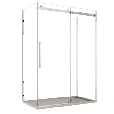 Cabine de douche EUCLIDE à 3 côtés avec porte coulissante transparente, h195, anticalcaire