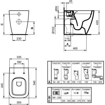 Wc filo muro con scarico traslato LIFE B Ideal standard