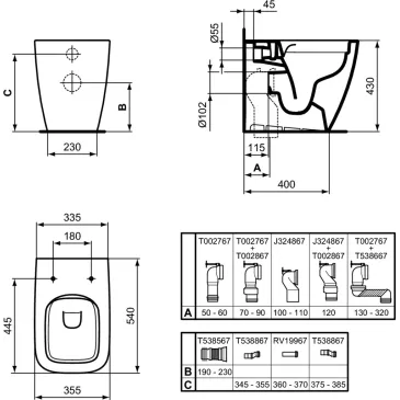 Wc filo muro con scarico traslato LIFE B Ideal standard
