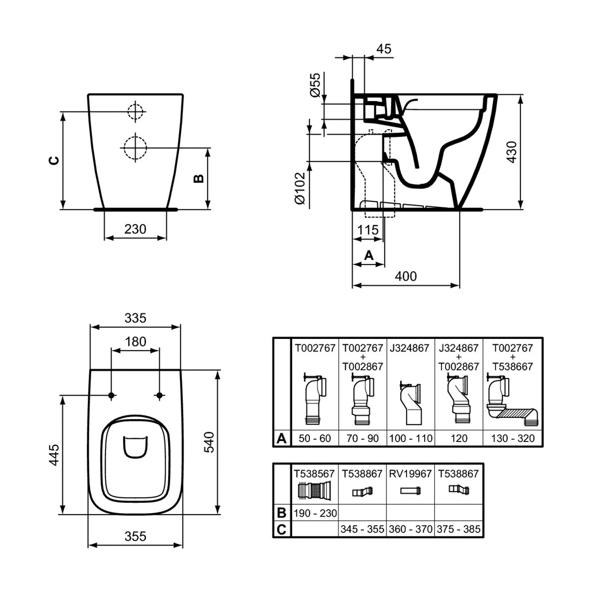Wc filo muro con scarico traslato LIFE B Ideal standard