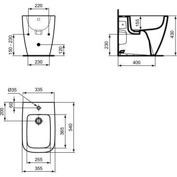 Bidet filo muro con fissaggi nascosti LIFE B Ideal Standard