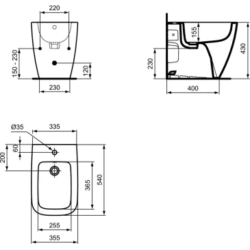 Bidet filo muro con fissaggi nascosti LIFE B Ideal Standard