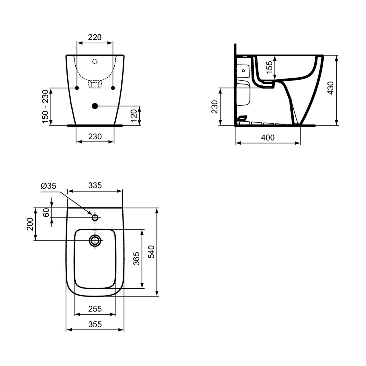 Bidet filo muro con fissaggi nascosti LIFE B Ideal Standard