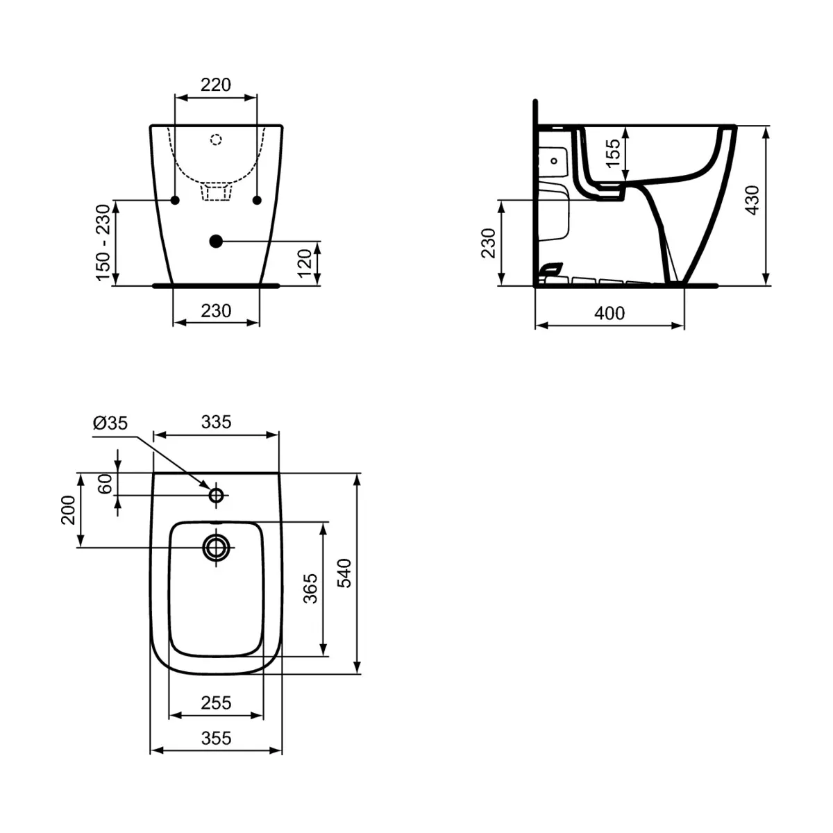 Bidet filo muro con fissaggi nascosti LIFE B Ideal Standard
