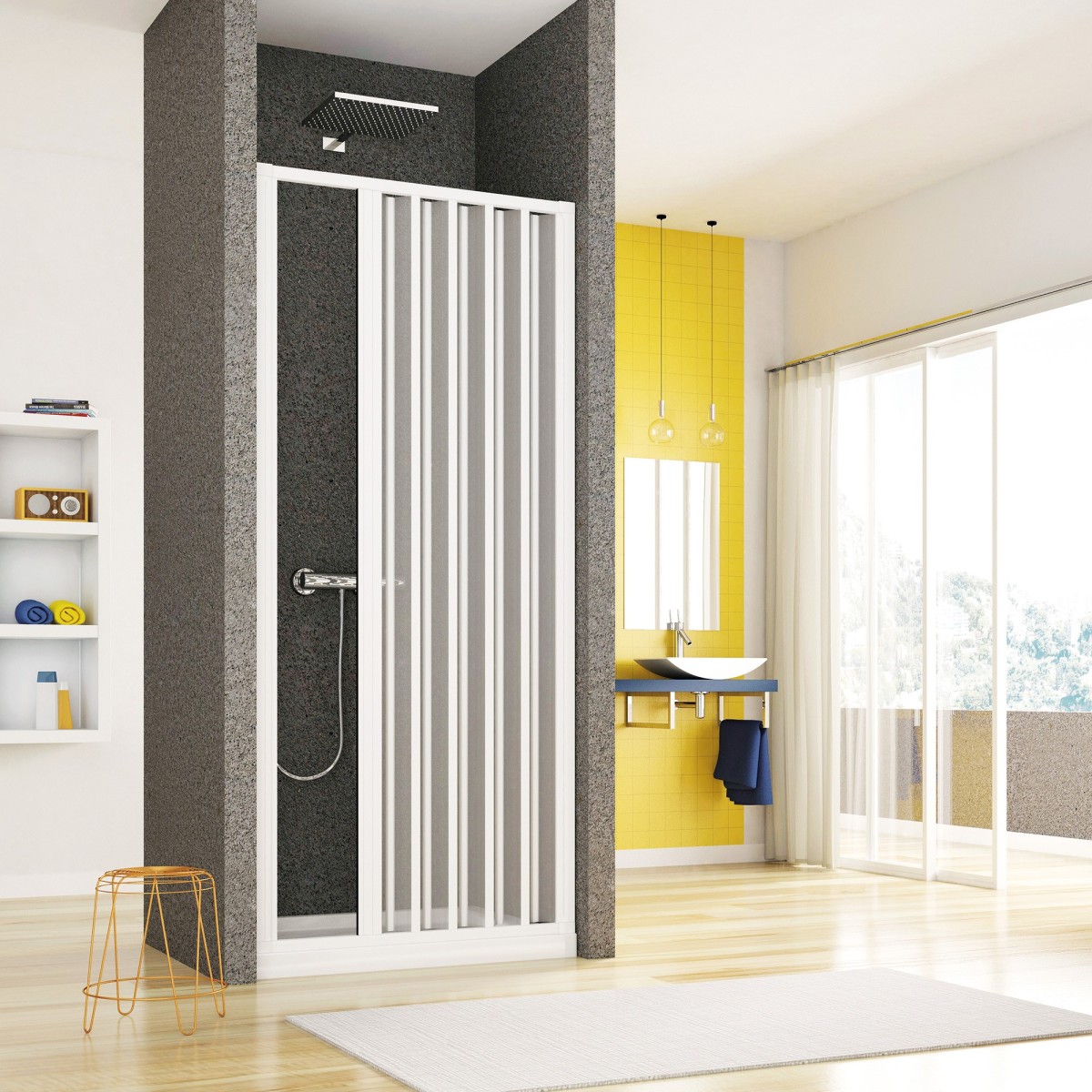 box doccia in pvc ad un lato a soffietto apertura...