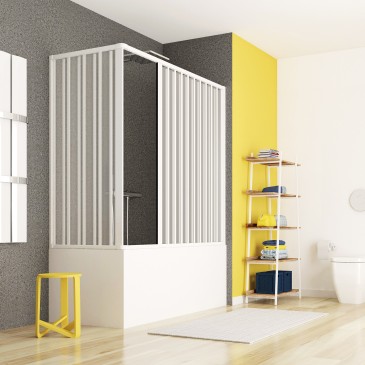 Über der Badewanne aus weißem PVC mit zwei verschiebbaren Faltenbälgen