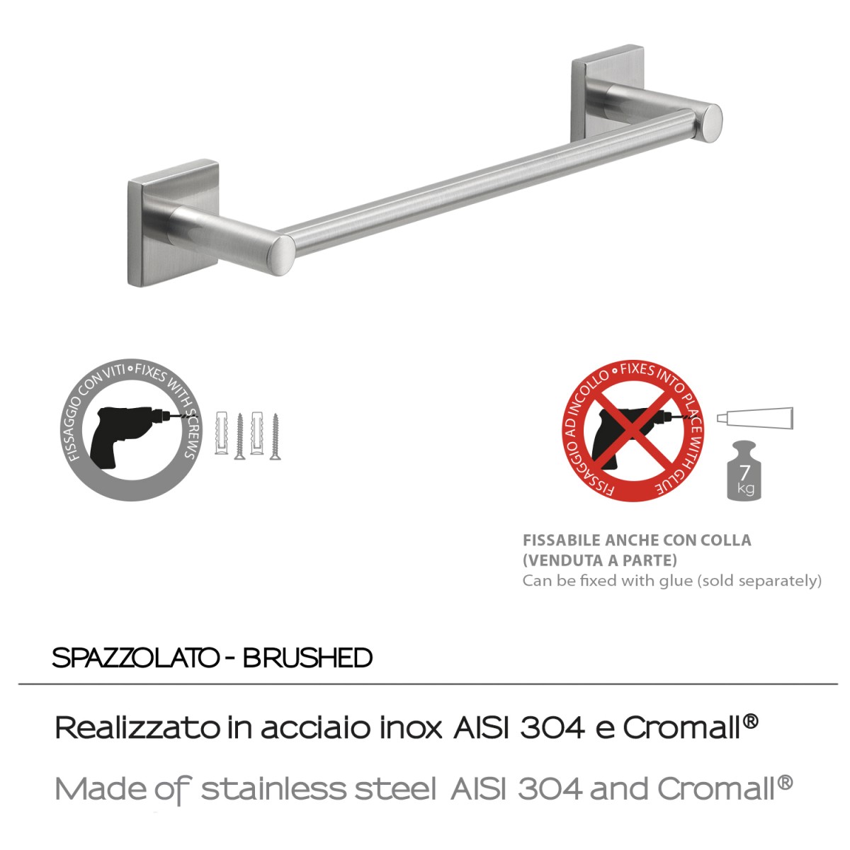 Portasalviette acciaio spazzolato 30cm per bidet o...