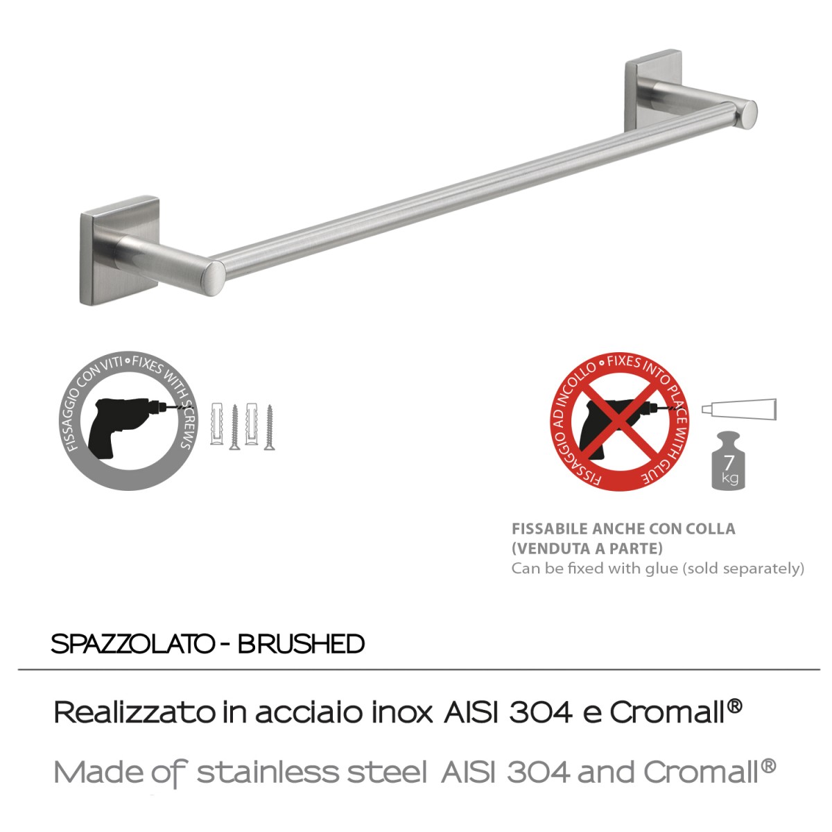 Portasalviette 45 cm in acciaio inox satinato spazzolato...