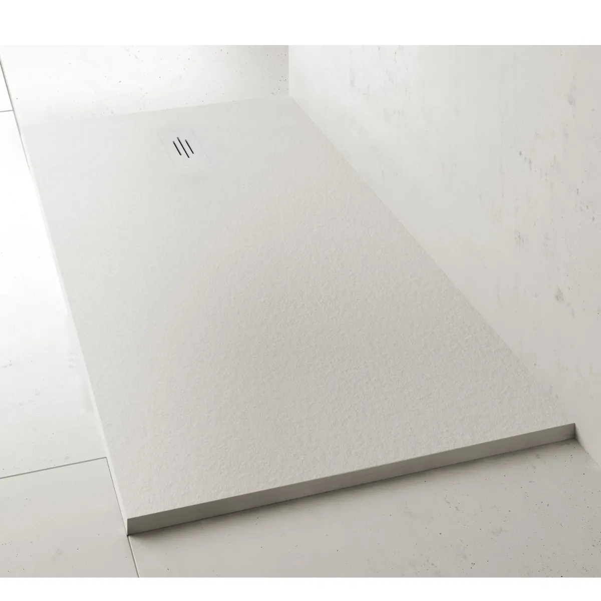 Receveur de douche MAKA en résine blanche avec trou latéral