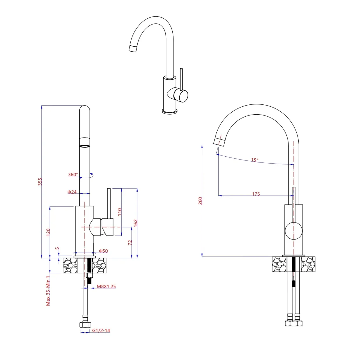 Robinet de cuisine en acier inoxydable avec bec pivotant...