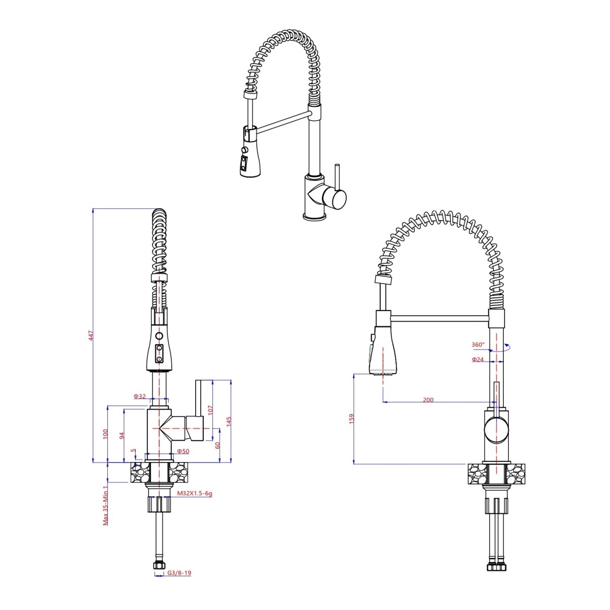 Robinet de cuisine en acier inoxydable avec douchette à...