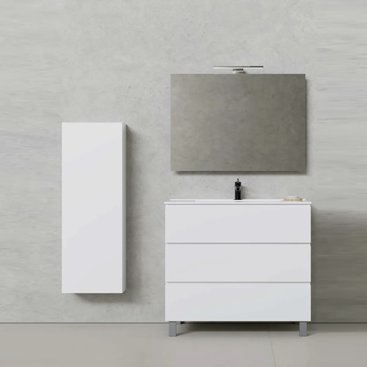 Bodenstehender Badezimmerschrank 80 cm Weiß mit drei...
