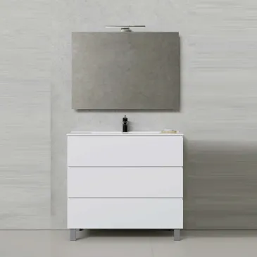 Bodenstehender Badezimmerschrank 80 cm Weiß mit drei Schubladen CAINO