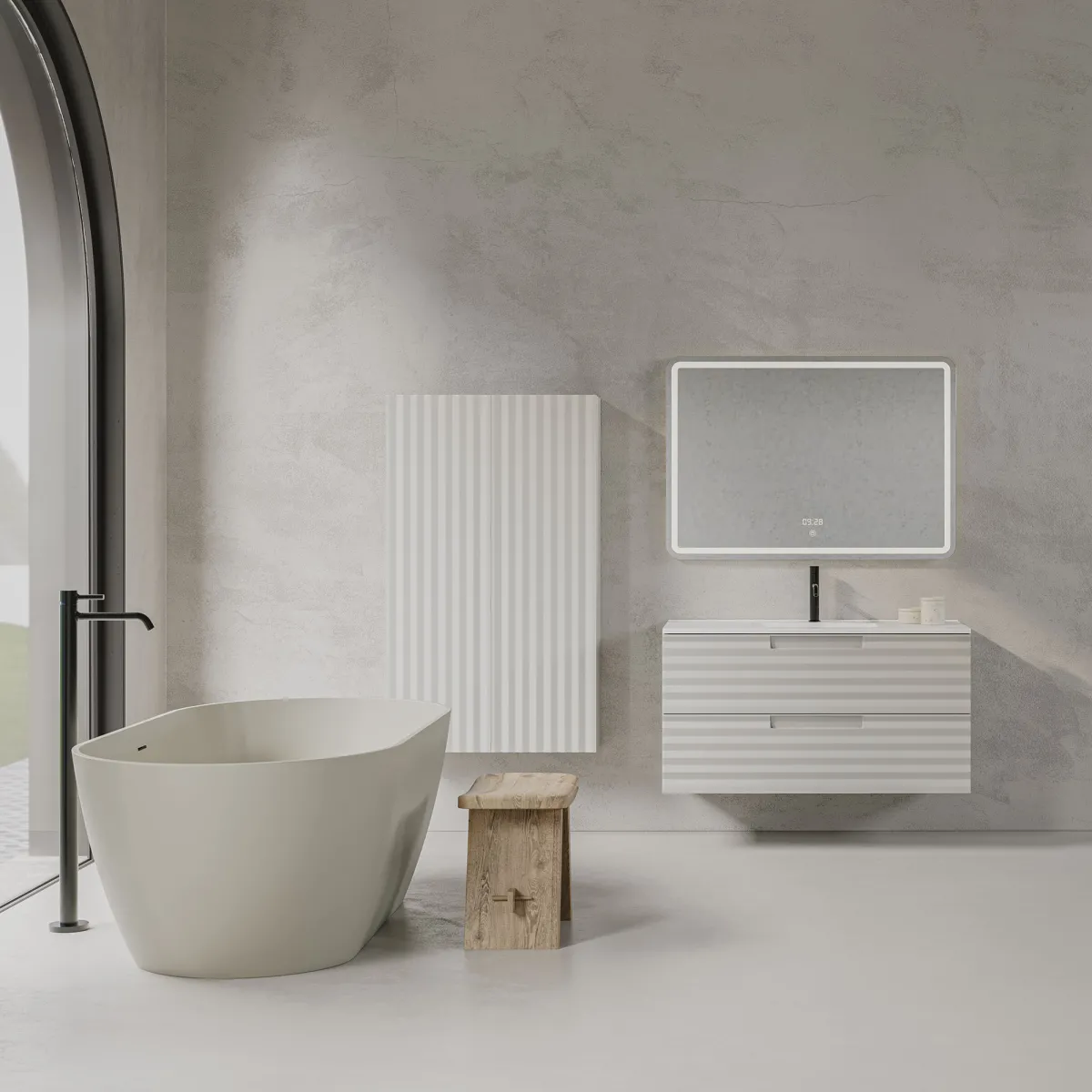 Mobile bagno sospeso 80cm Bianco ondulato ZEN