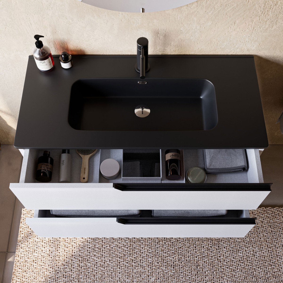Mobile bagno Sospeso Bianco 80 100 con Lavabo nero Opaco...