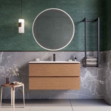 Meuble de salle de bain suspendu 80cm en bois naturel noué ARMONY