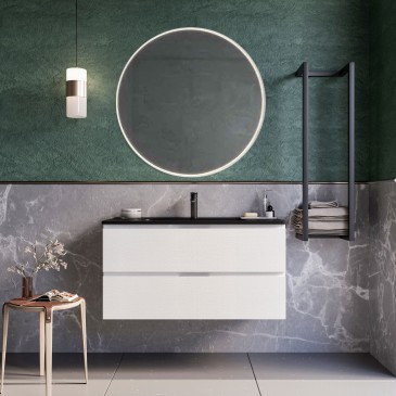 Mobile bagno sospeso 100cm bianco con lavandino nero ARMONY