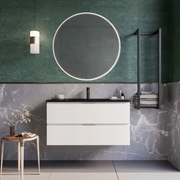 Mobile bagno sospeso 100cm bianco con lavandino nero ARMONY