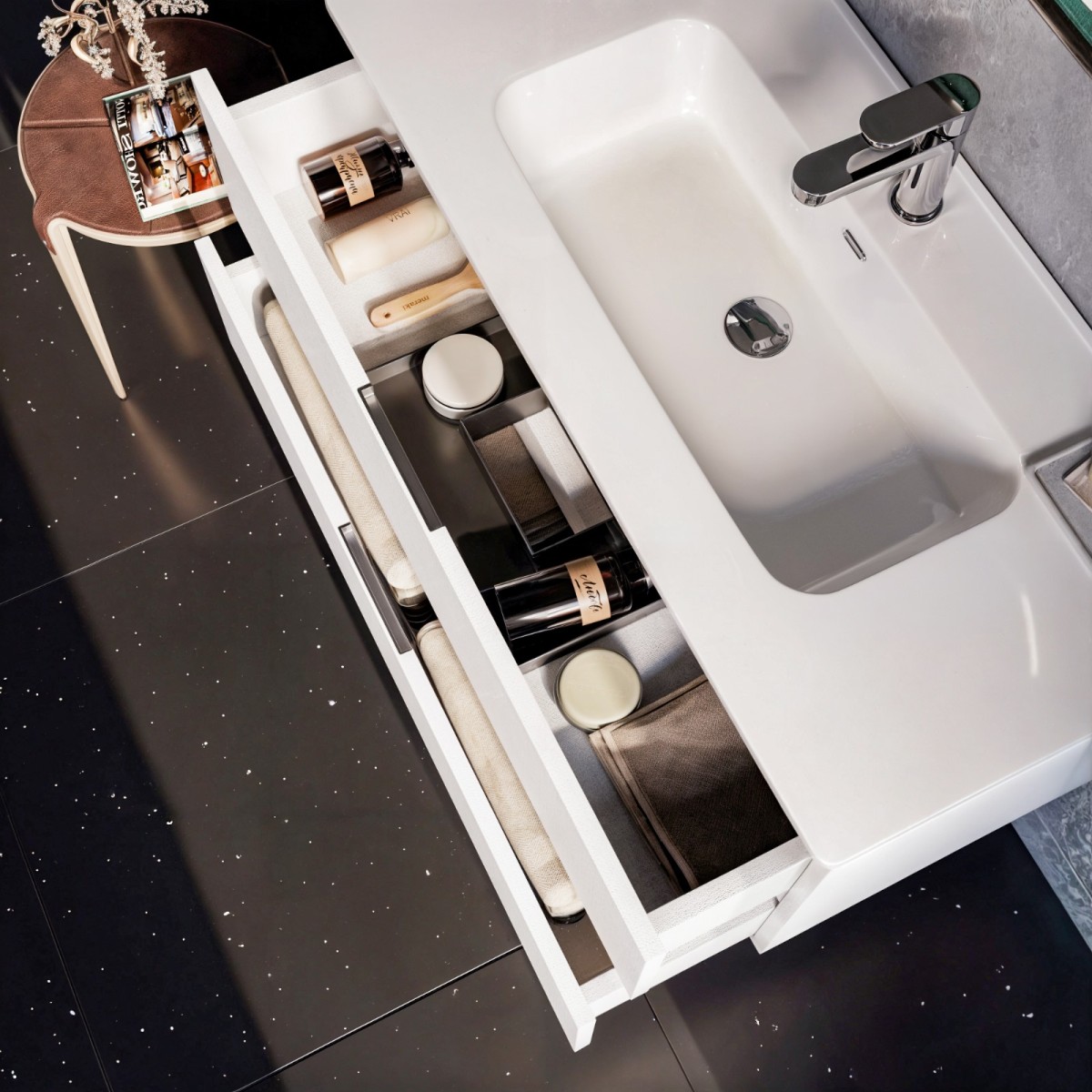 Mobile bagno sospeso 80cm bianco con lavandino nero ARMONY