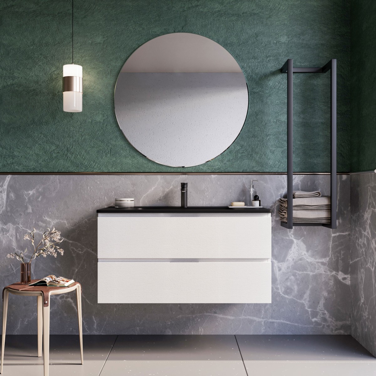 Meuble de salle de bain suspendu blanc 80cm avec vasque...