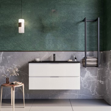 Mobile bagno sospeso 80cm bianco con lavandino nero ARMONY