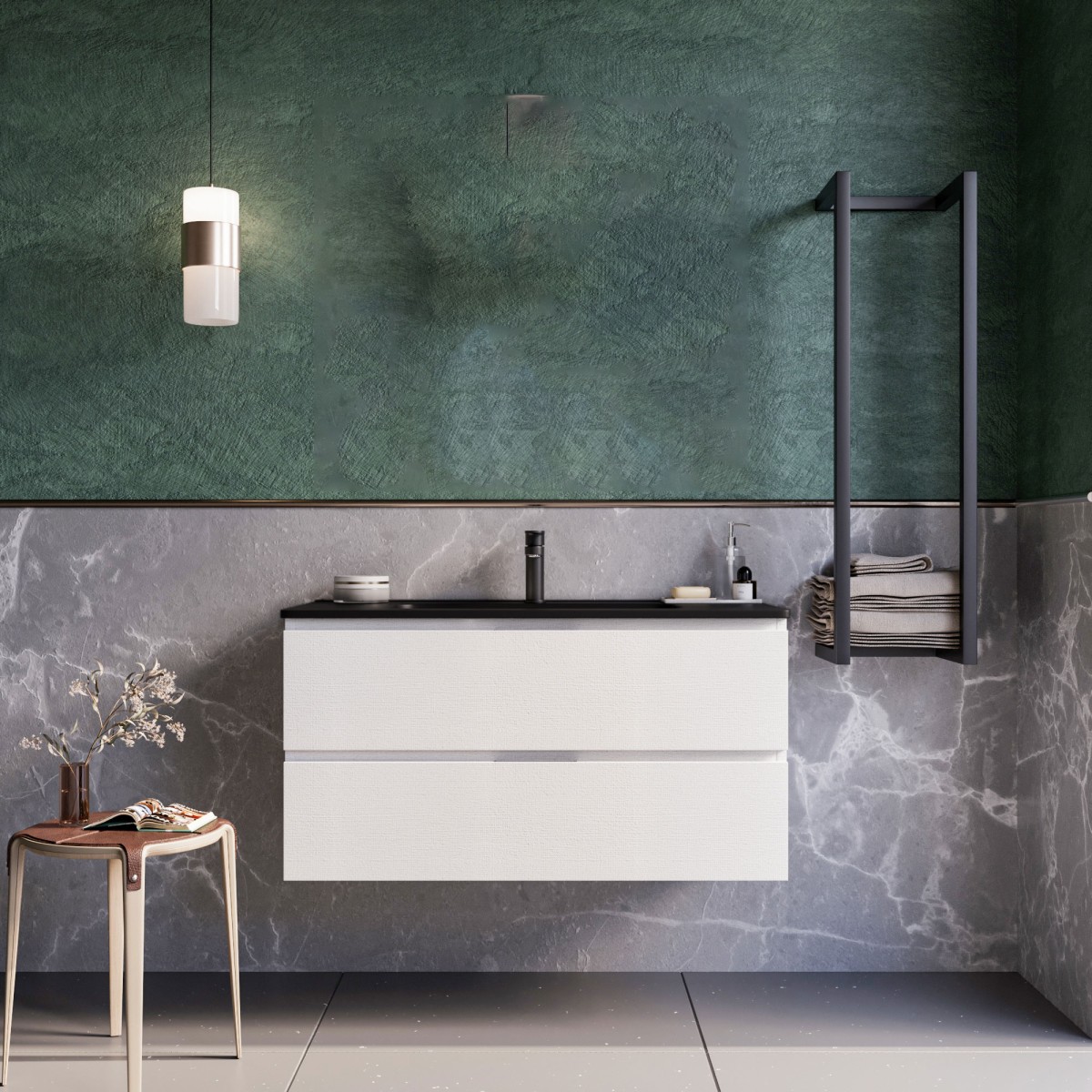 Mobile bagno sospeso 80cm bianco con lavandino nero ARMONY