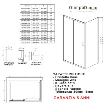 Box Doccia Scorrevole MATIAS 2 Lati con Fisso H195 Vetro 6mm