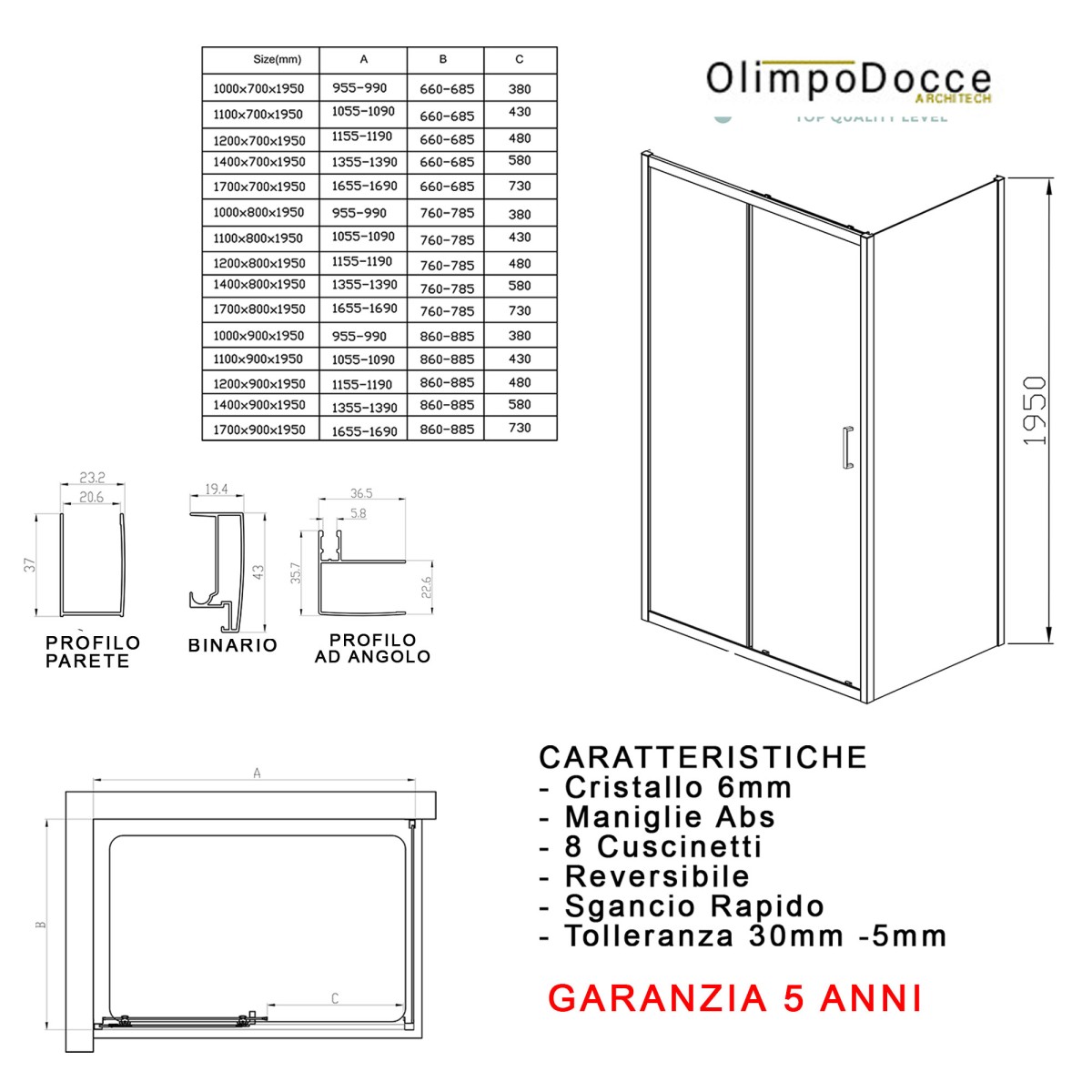 Box Doccia Scorrevole MATIAS 2 Lati con Fisso H195 Vetro 6mm