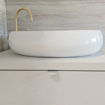 OSCAR 60x40 glänzend weißes Keramik-Waschbecken für den Aufsatz