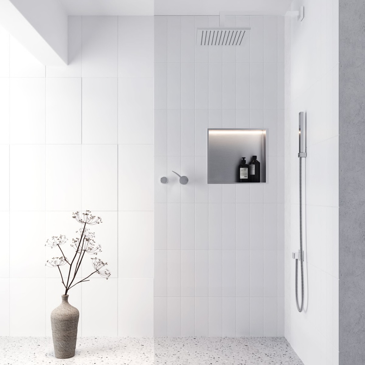 Niche murale 60x30 en acier brossé, douche GLAMOUR