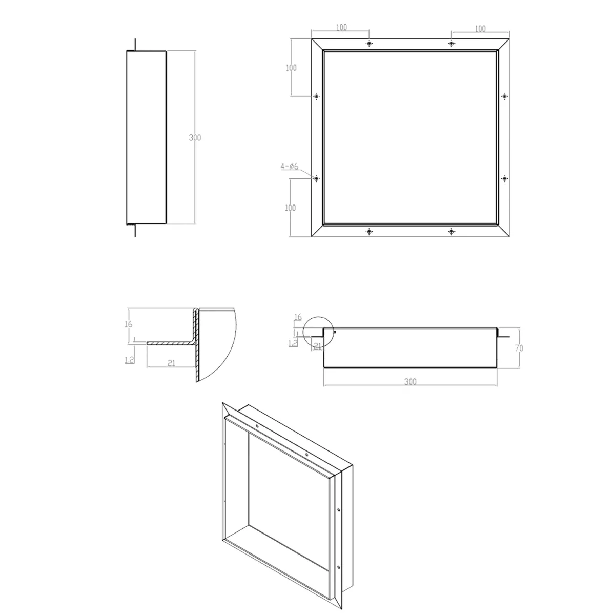 Niche murale affleurante en acier Glamour 30x30