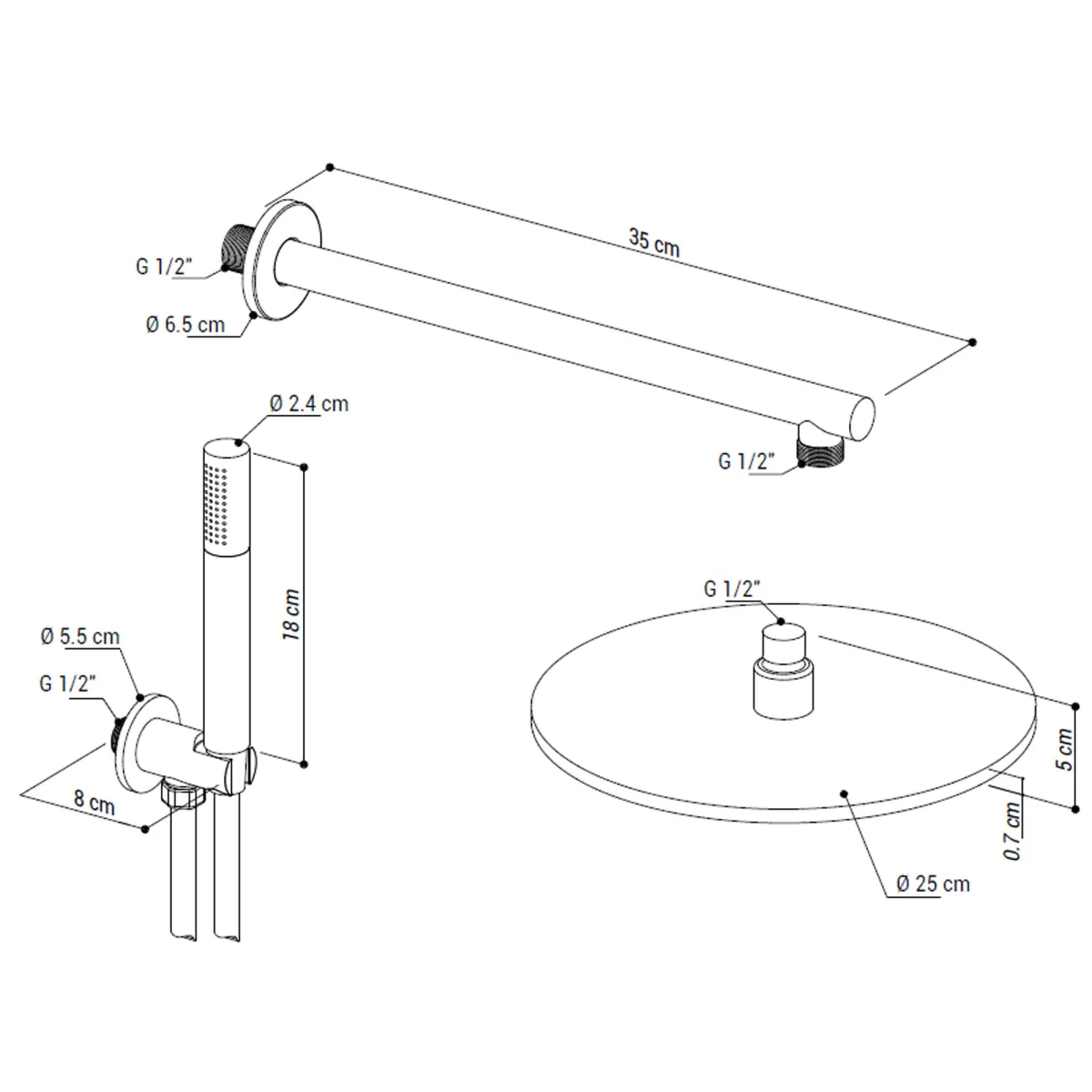 Kit doccia 5pz tondo con soffione da 25cm