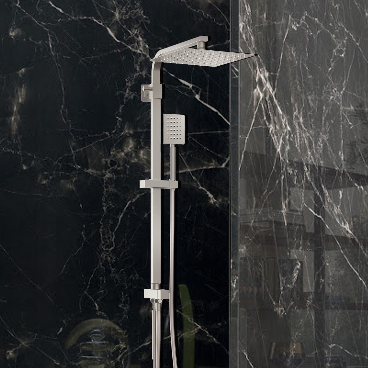 Barre de douche en satin avec pomme de douche et...