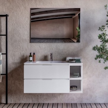 Weißer, wandhängender Badezimmerschrank aus Porzellan mit offenen Fächern RECHTS 100 cm 120 cm ARMONY