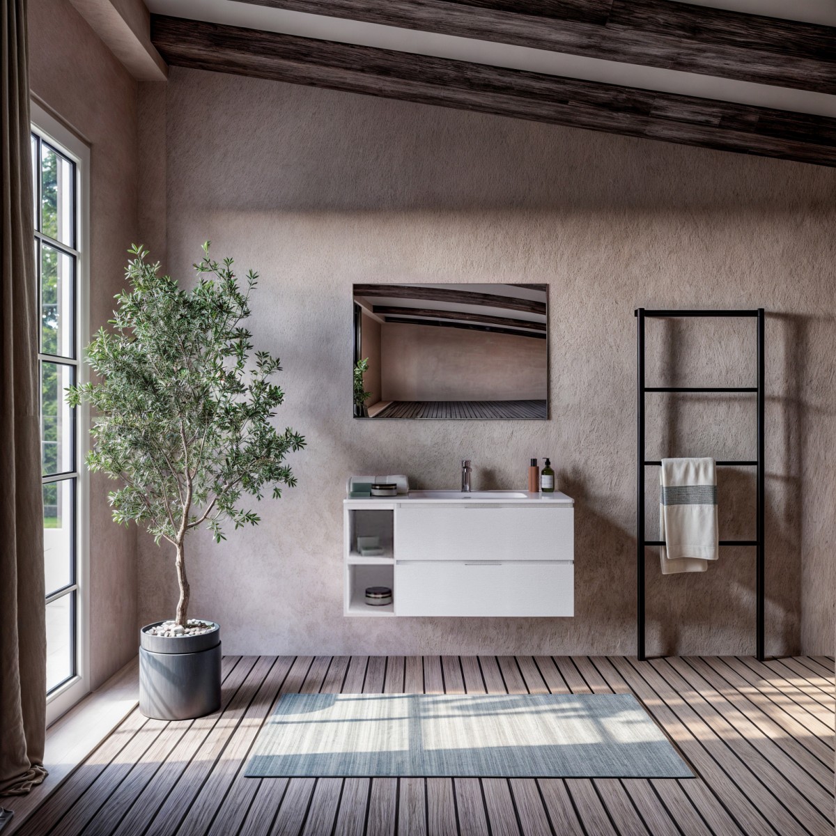 Weißer, wandhängender Badezimmerschrank aus Porzellan mit...