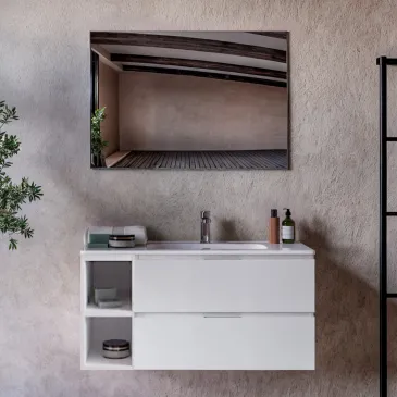 Mobile bagno sospeso bianco porcellana con vani a giorno A SINISTRA 100 120cm ARMONY