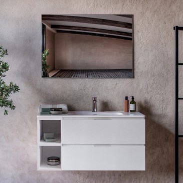 Weißer, wandhängender Badezimmerschrank aus Porzellan mit offenen Fächern, LINKS 100 120 cm, ARMONY