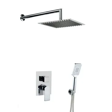 Ensemble de douche encastré 5 pièces, mitigeur, pommeau de douche 25x25, bras de douche, douchette flexible Alpha