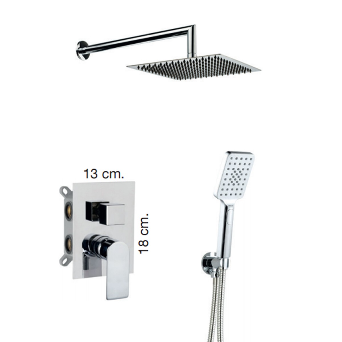 Kit doccia incasso 5pz Miscelatore Soffione 25x25 Braccio...