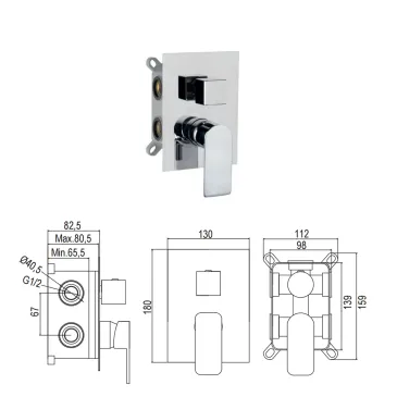 5-teiliges Einbau-Duschset, Mischbatterie, 25x25-Duschkopf, Duscharm, flexible Alpha-Handbrause