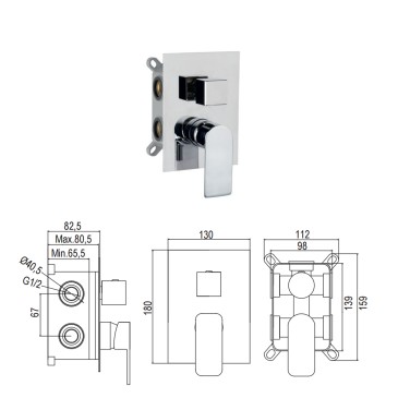 Kit doccia incasso 5pz Miscelatore Soffione 25x25 Braccio doccia Doccetta Flessibile Alpha