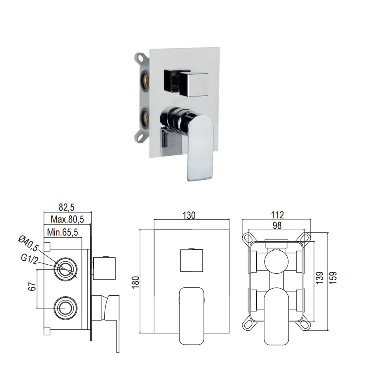 Kit doccia incasso 5pz Miscelatore Soffione 25x25 Braccio...