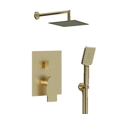 5-teiliges PVC-Duschset in Gold, 3-Funktions-Handbrause, Mischbatterie, Alpha-Duschkopf