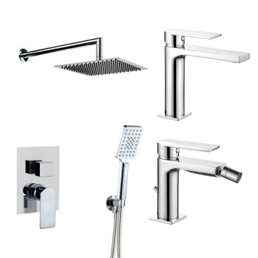 set completo di miscelatori Alpha: lavabo, bidet e doccia in finitura cromo brillante