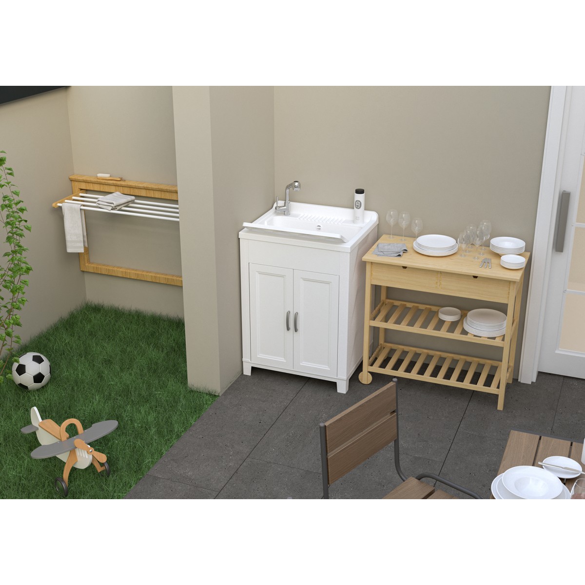 Lavatoio in resina 60x50 bianco