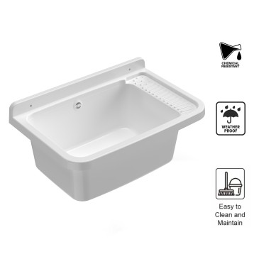 Vasque murale en résine 60x40cm, adaptée à une utilisation intérieure et extérieure