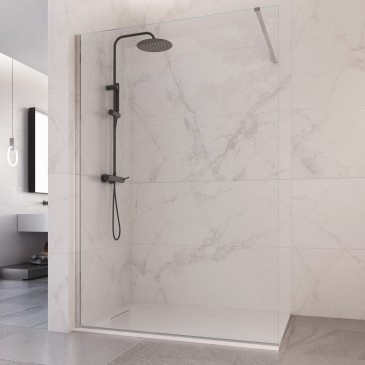 Parete doccia Walk-in modello Iside larghezza 90 cm, cristallo temperato trasparente 8mm anticalcare e altezza 195 cm.